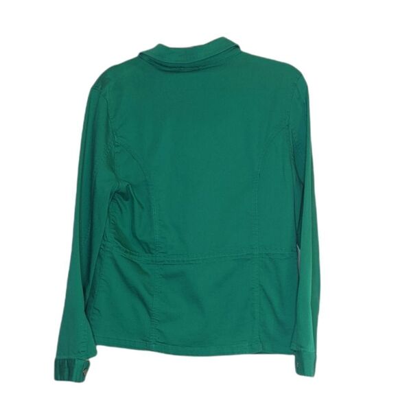 Market & Spruce Green Cotton Blend Denim Zipper Button Front Utility Jean Jacket - Picture 2 of 7